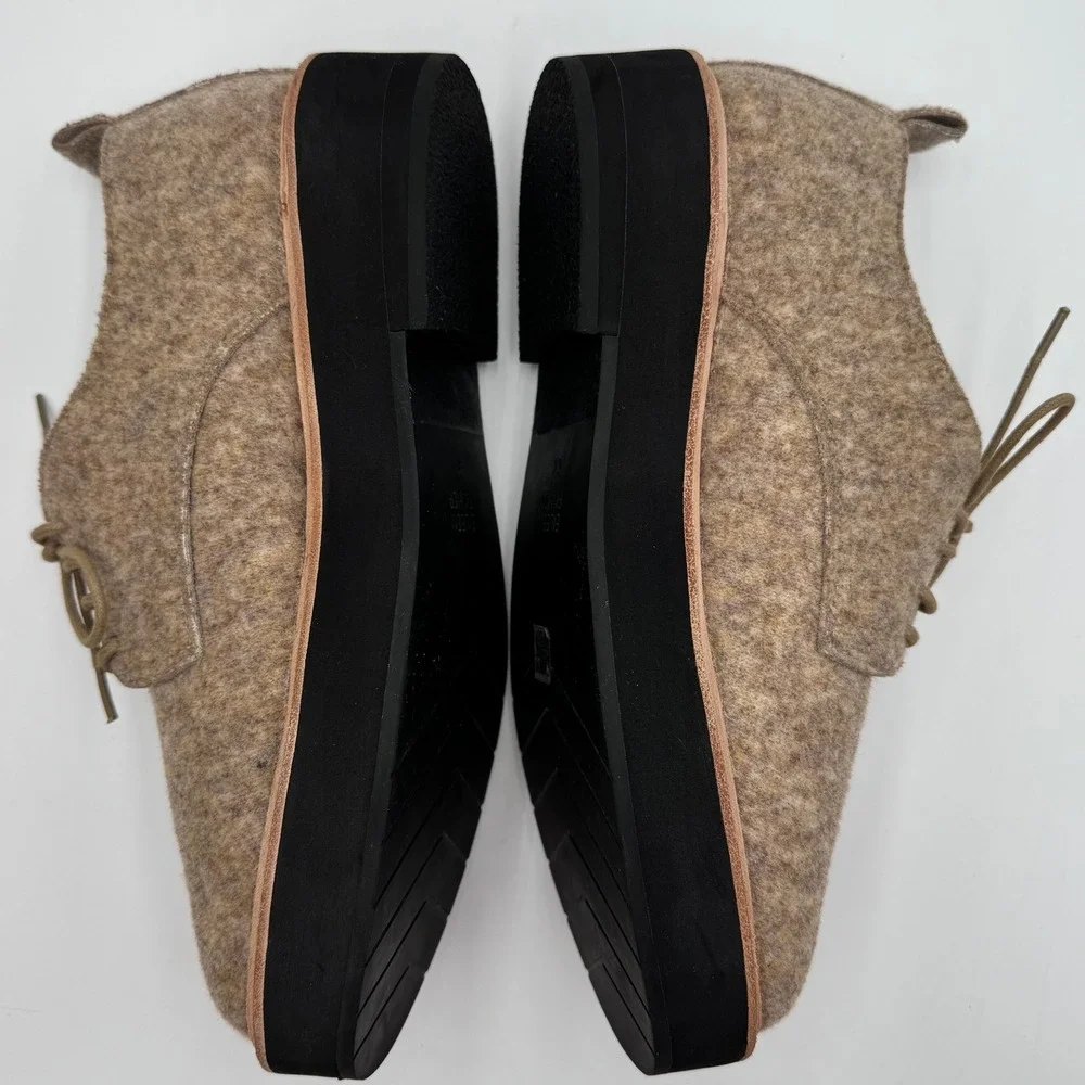 Eileen Fisher Nims Felt Platform Oxford Shoes Minimalist Womens 9.5 Barley Tan